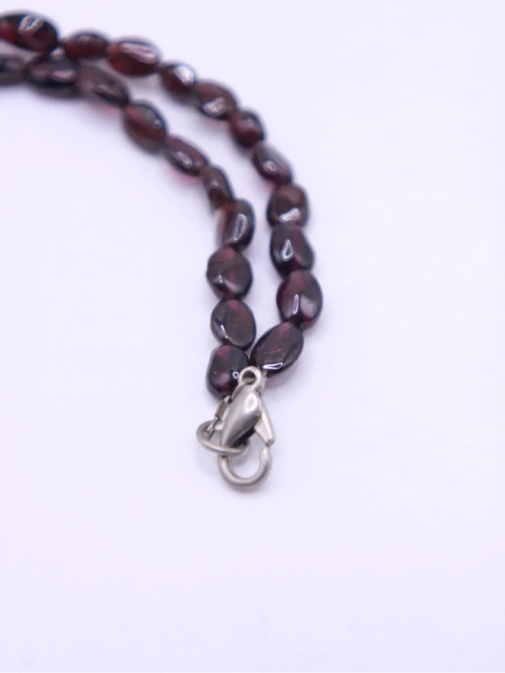 Artisan made Hand paintedPorcelain Floral Pendant on a Garnet Bead Necklace 16”